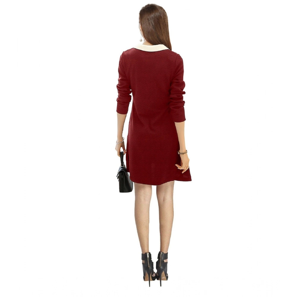 Vaystra Polyester Solid Collar 3-4th Dress – Maroon