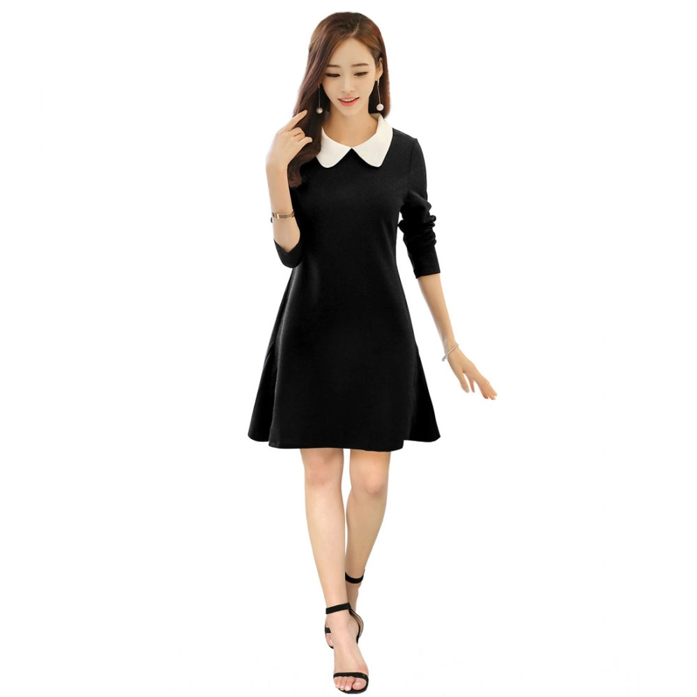 Vaystra Polyester Solid Collar 3-4th Dress – Black