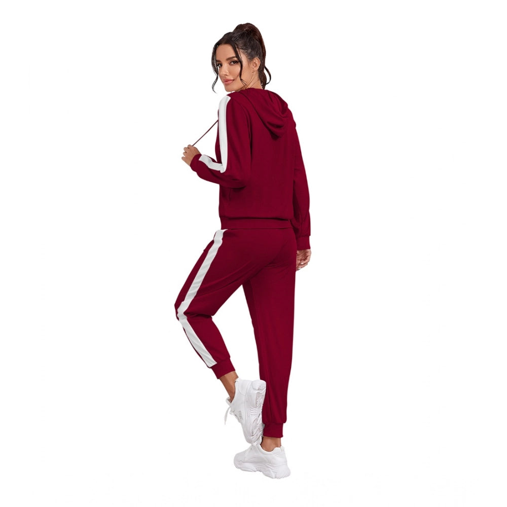 Vaystra Knitting stretchable Solid Hooded Neck Full Sleeve Track Suit – Maroon