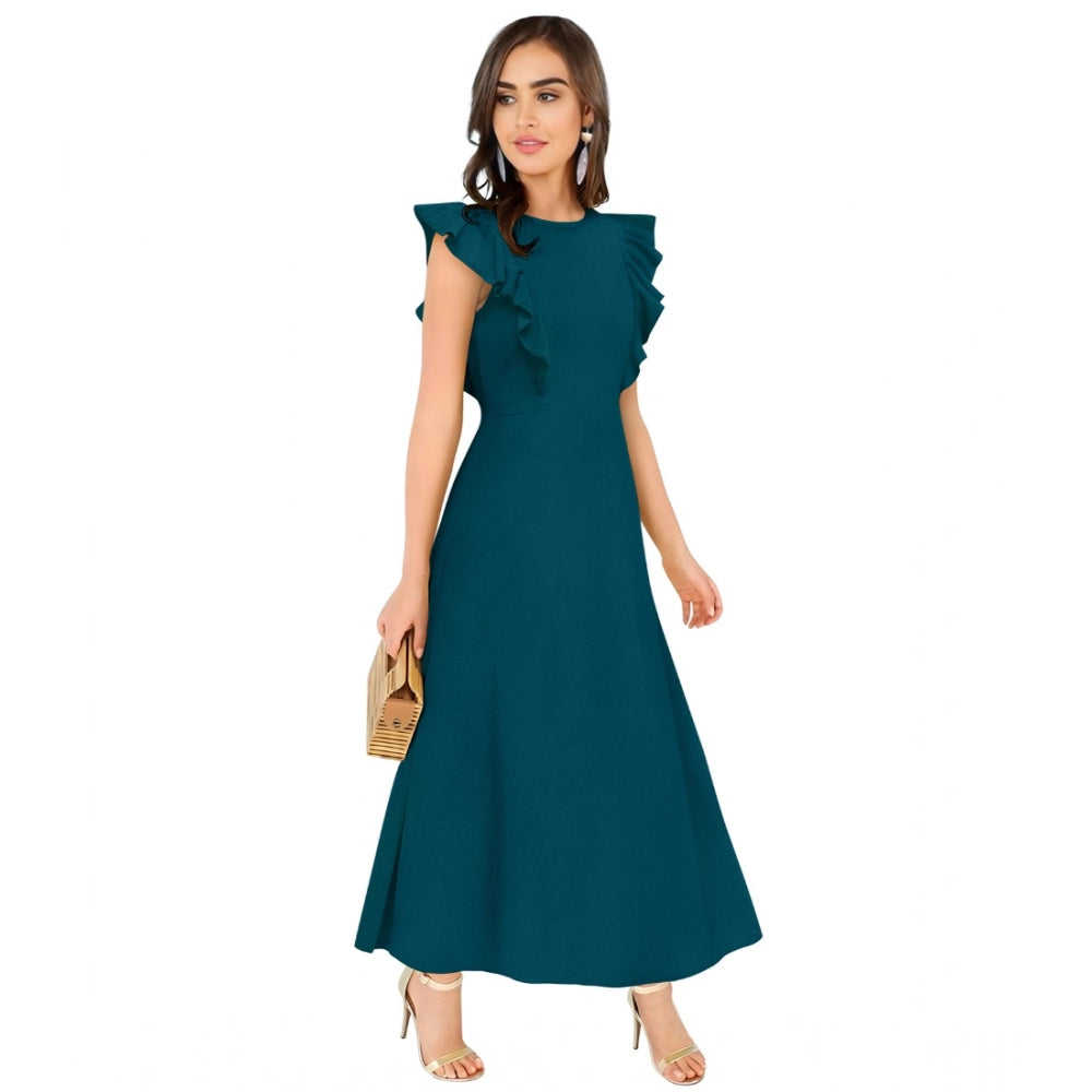 Vaystra Knitting stretchable Solid Round Neck Ruffled Sleeve Dress – Morpich