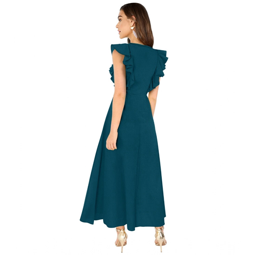 Vaystra Knitting stretchable Solid Round Neck Ruffled Sleeve Dress – Morpich