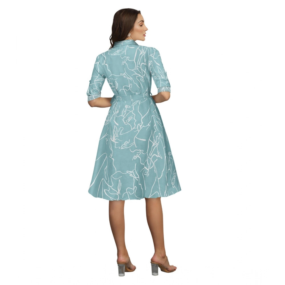 Vaystra Ruby Cotton Printed Shirt Collar 3-4th Sleeve Dress – Pista