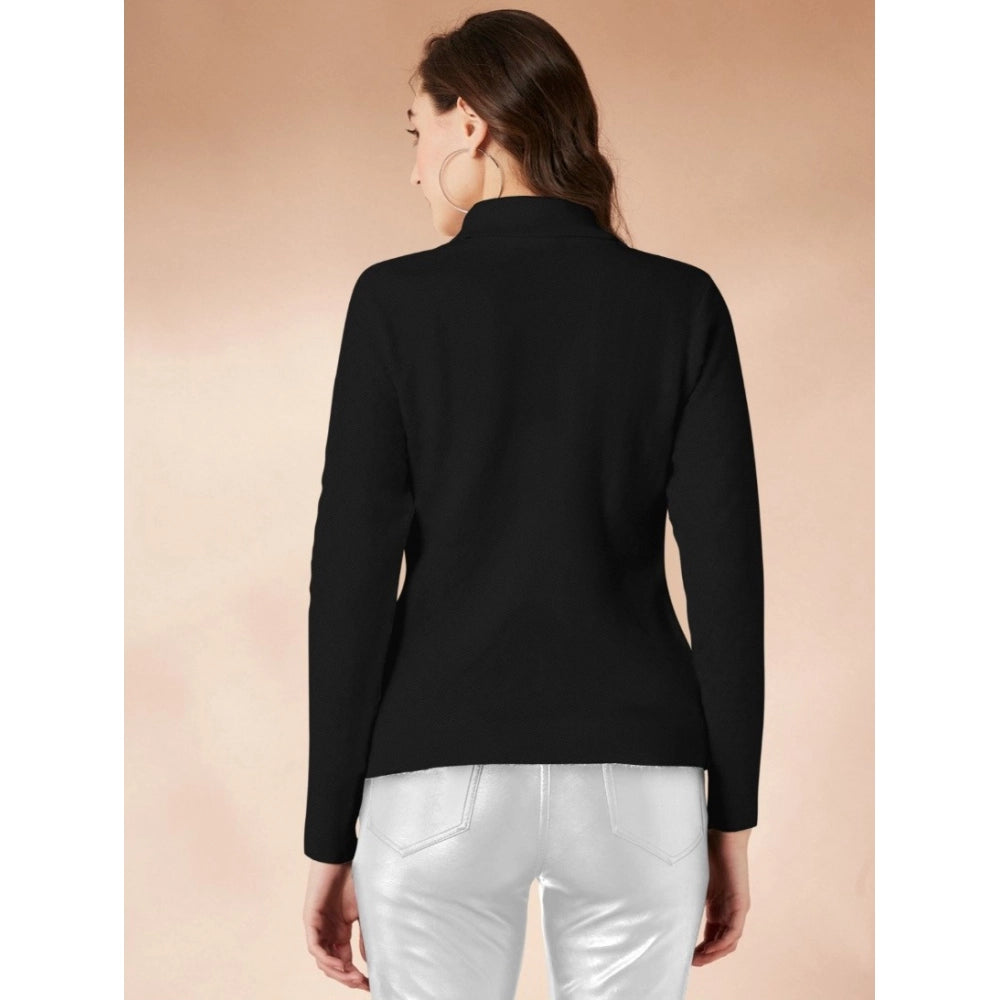 Vaystra Polyester Solid High Neck Full Sleeve T-Shirt – Black
