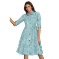 Vaystra Ruby Cotton Printed Shirt Collar 3-4th Sleeve Dress – Pista