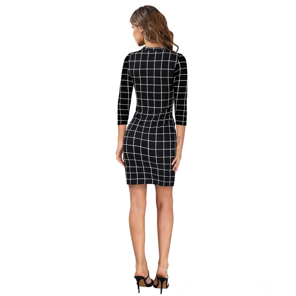 Vaystra Polyester Solid High Neck Full Sleeve Dress – Black