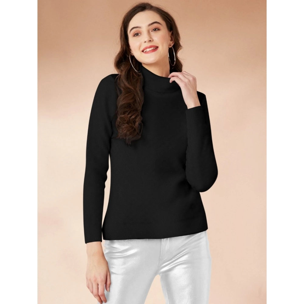 Vaystra Polyester Solid High Neck Full Sleeve T-Shirt – Black