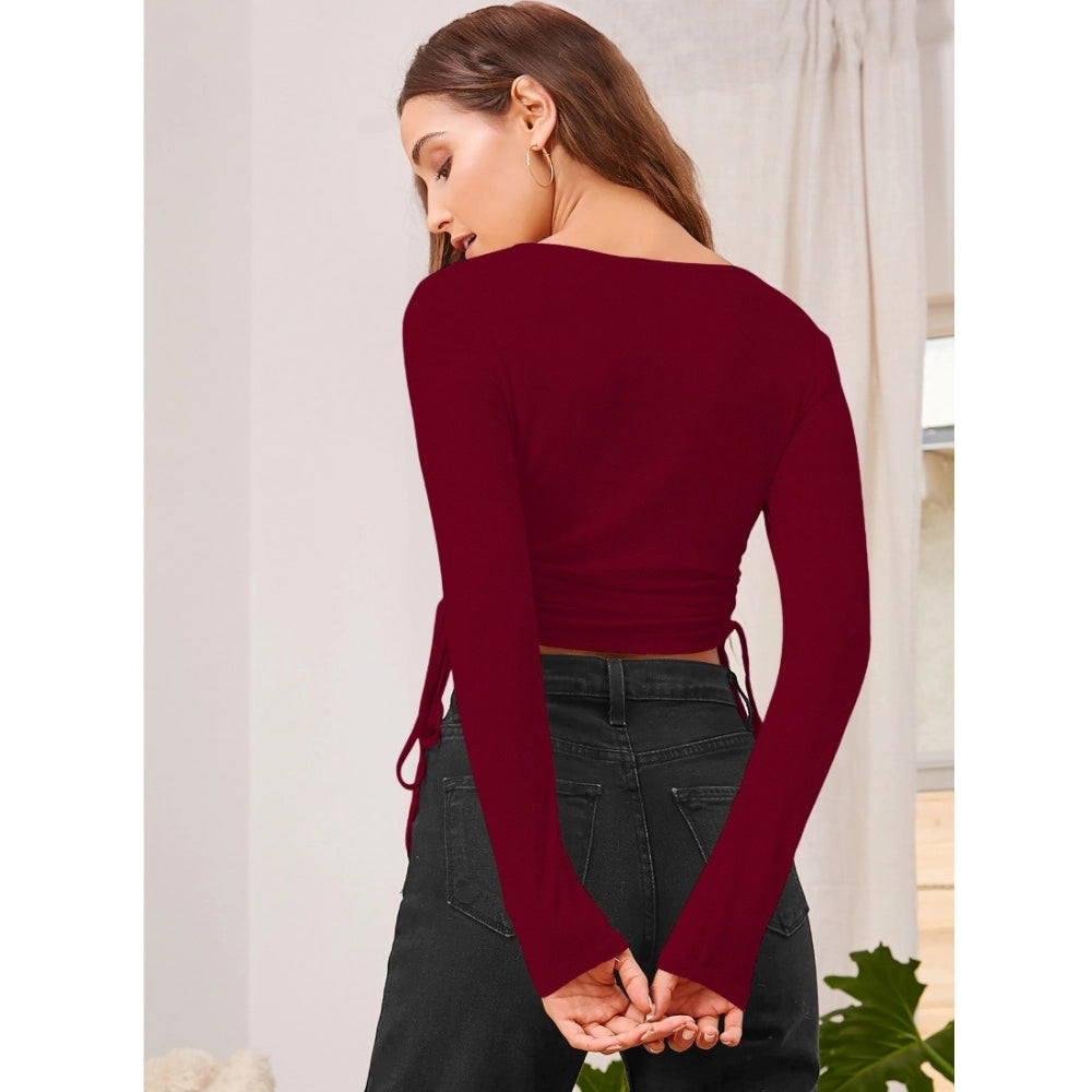 Vaystra Polyester Solid Round Neck Full Sleeve Top – Maroon