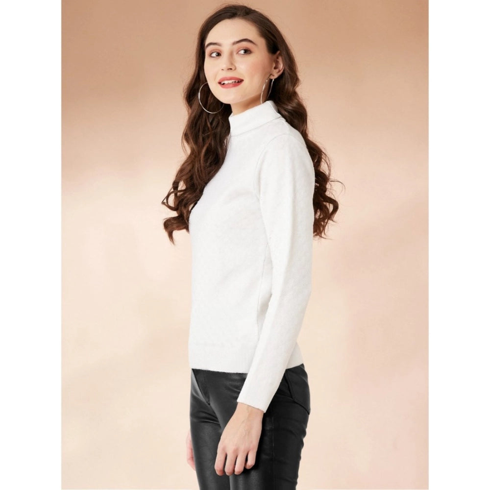 Vaystra Polyester Solid High Neck Full Sleeve T-Shirt – White