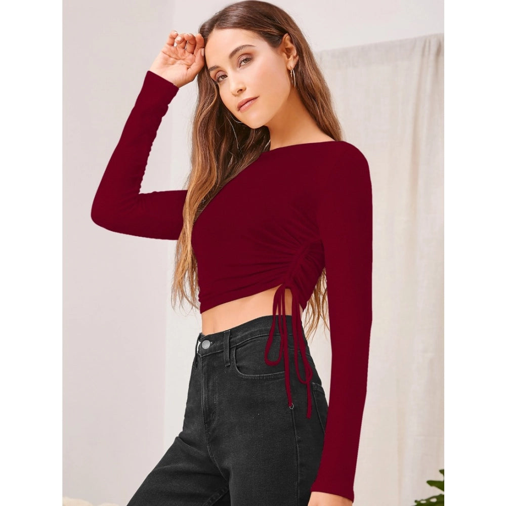 Vaystra Polyester Solid Round Neck Full Sleeve Top – Maroon