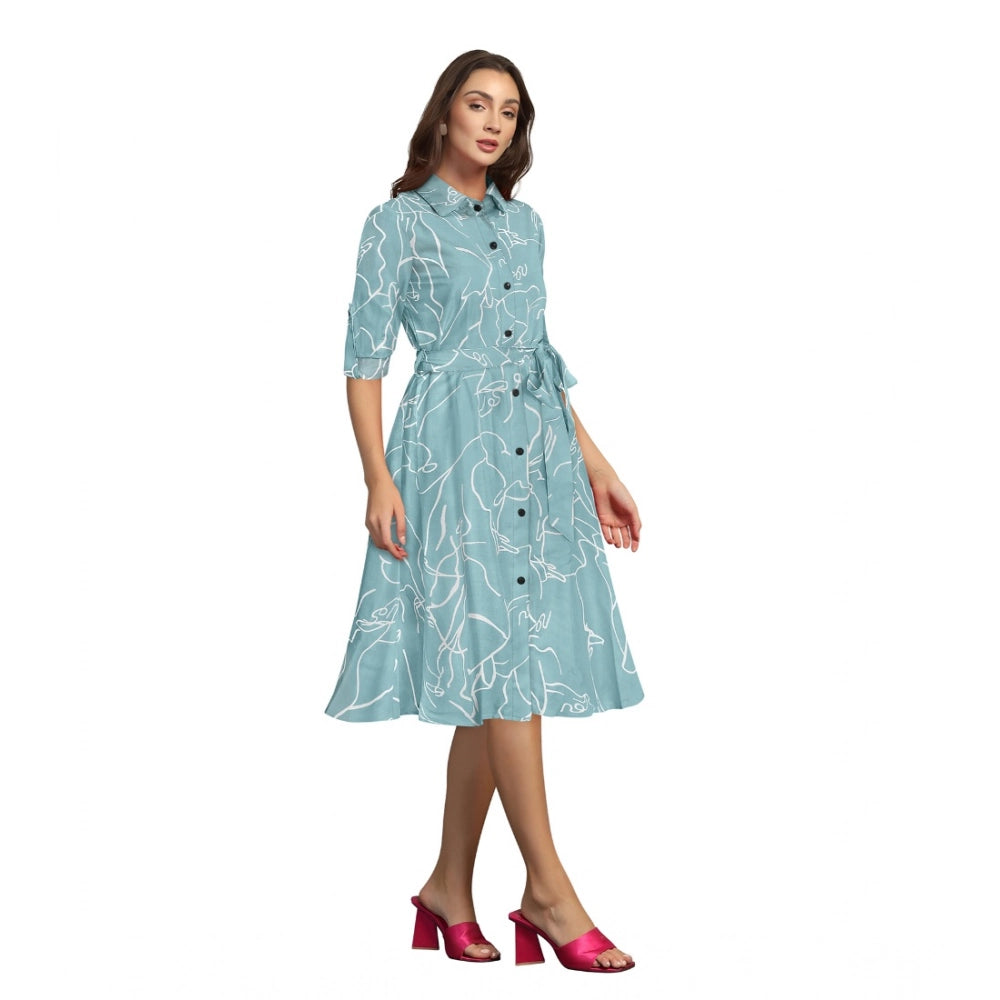 Vaystra Ruby Cotton Printed Shirt Collar 3-4th Sleeve Dress – Pista