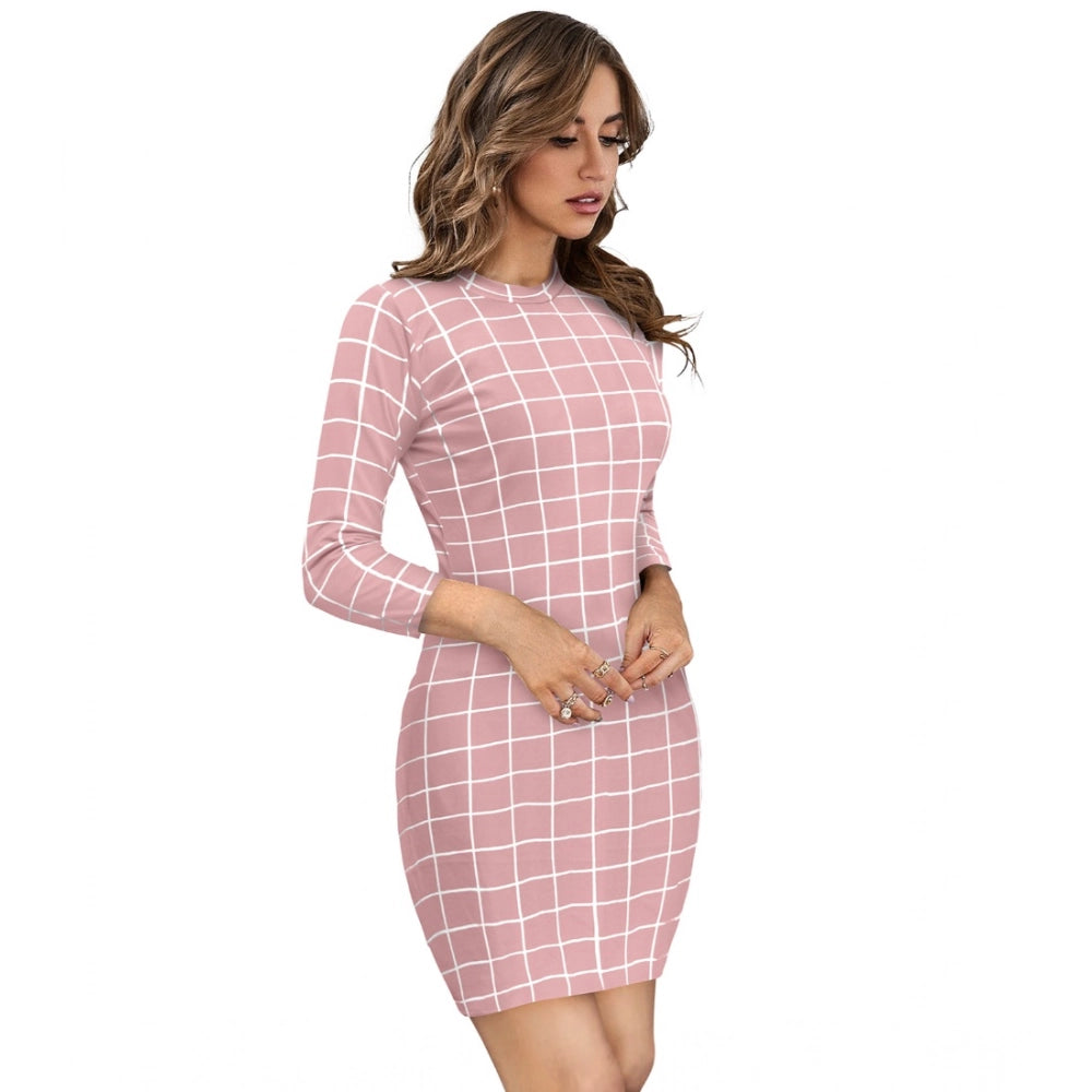Vaystra Polyester Solid High Neck Full Sleeve Dress – Peach