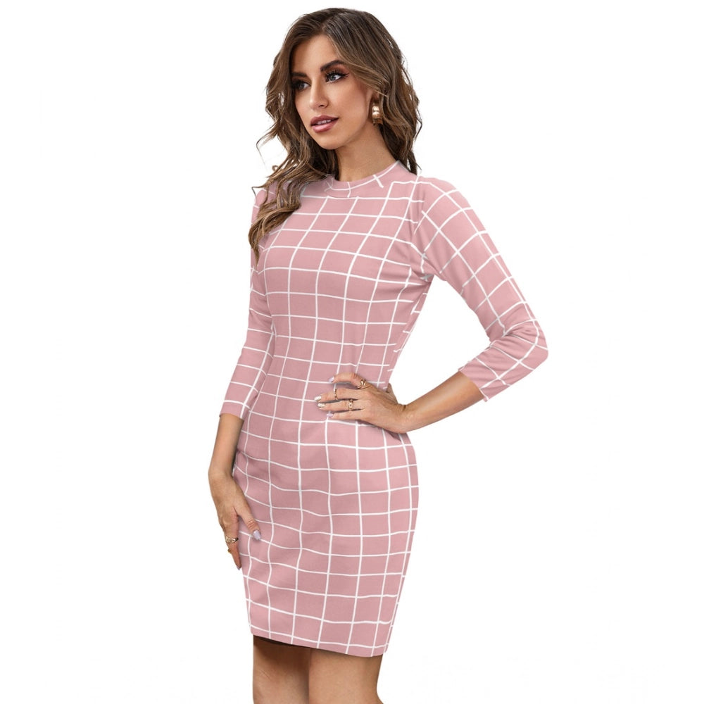 Vaystra Polyester Solid High Neck Full Sleeve Dress – Peach