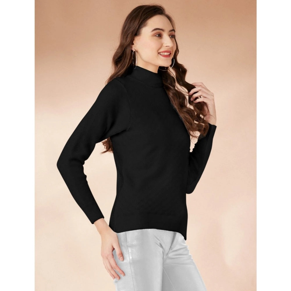 Vaystra Polyester Solid High Neck Full Sleeve T-Shirt – Black