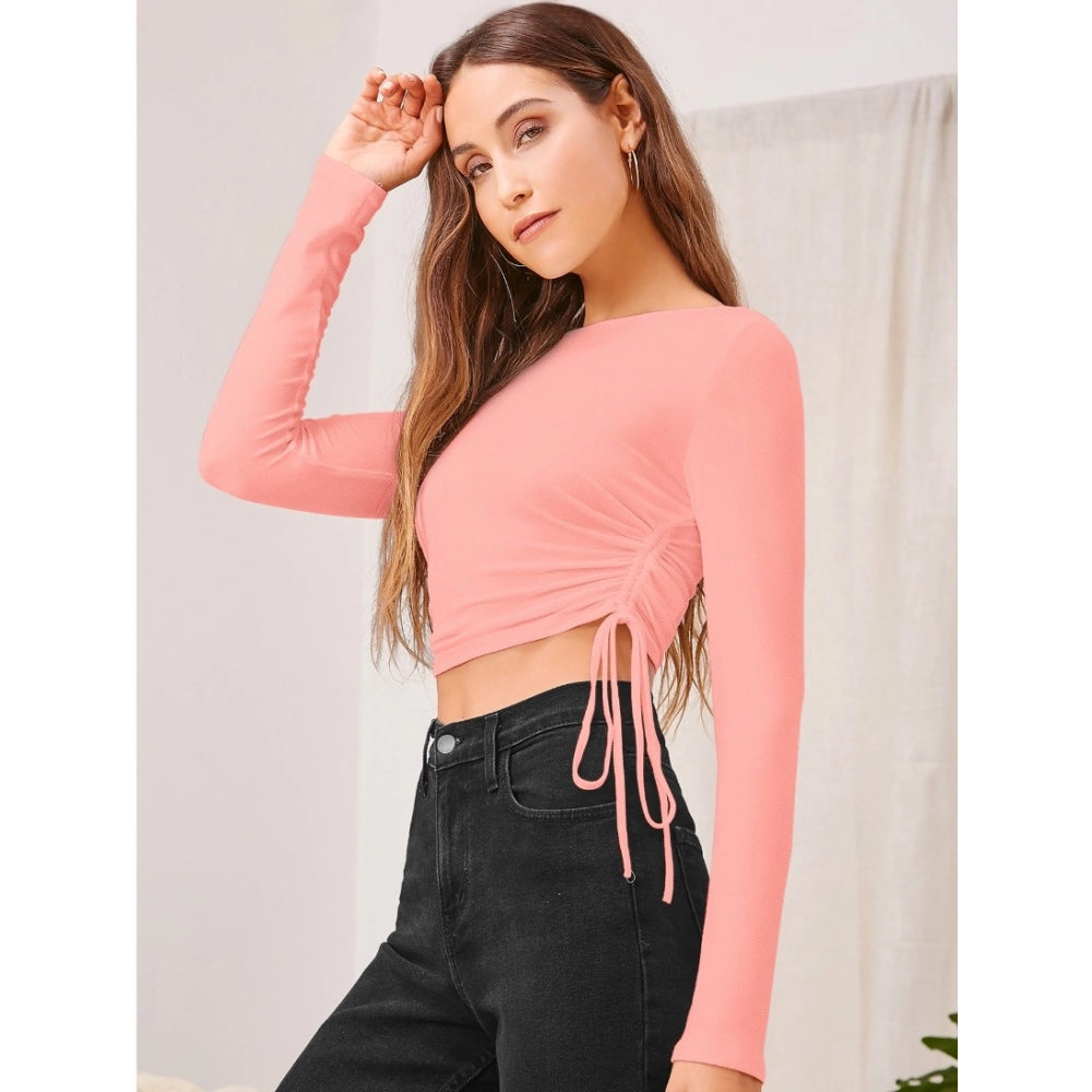 Vaystra Polyester Solid Round Neck Full Sleeve Top – Peach