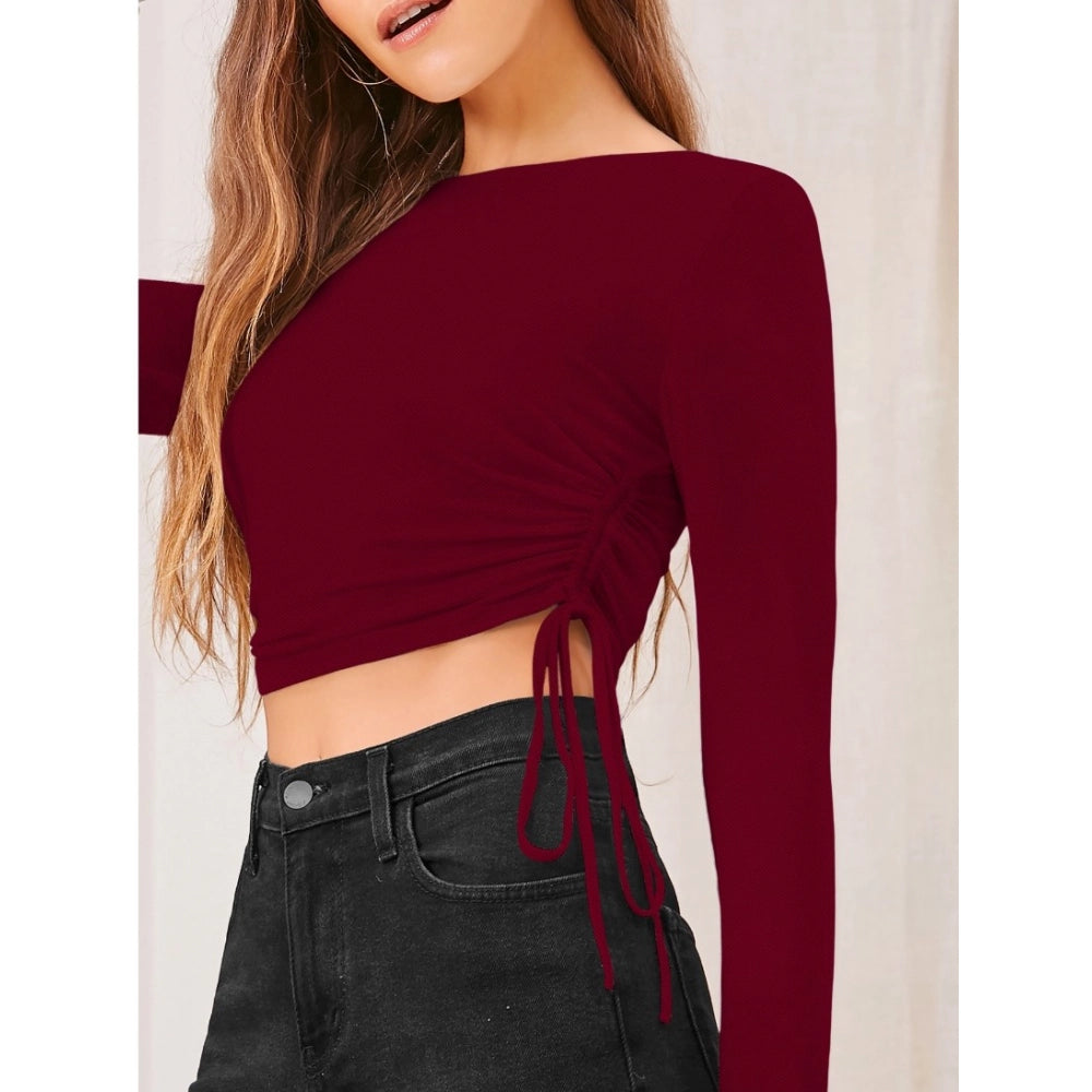 Vaystra Polyester Solid Round Neck Full Sleeve Top – Maroon