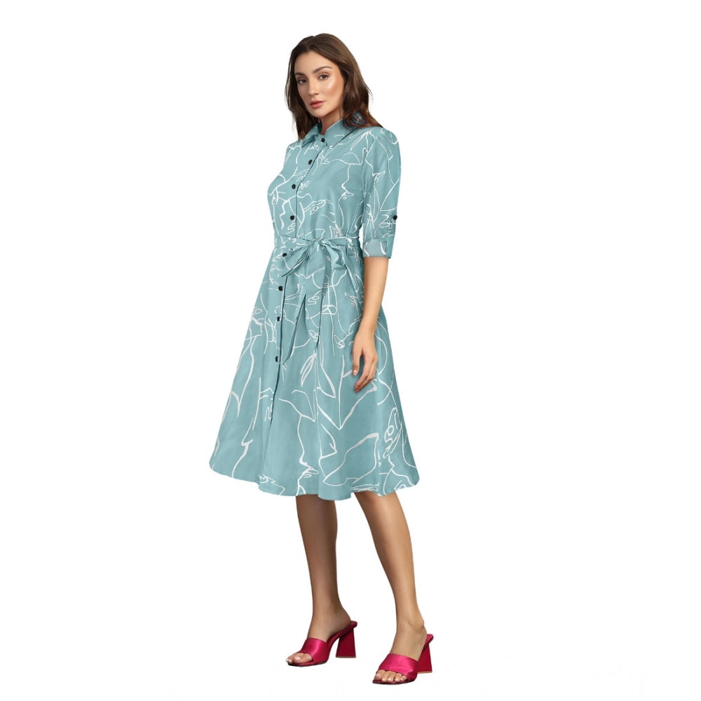 Vaystra Ruby Cotton Printed Shirt Collar 3-4th Sleeve Dress – Pista