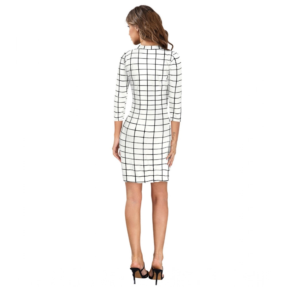 Vaystra Polyester Solid High Neck Full Sleeve Dress – White
