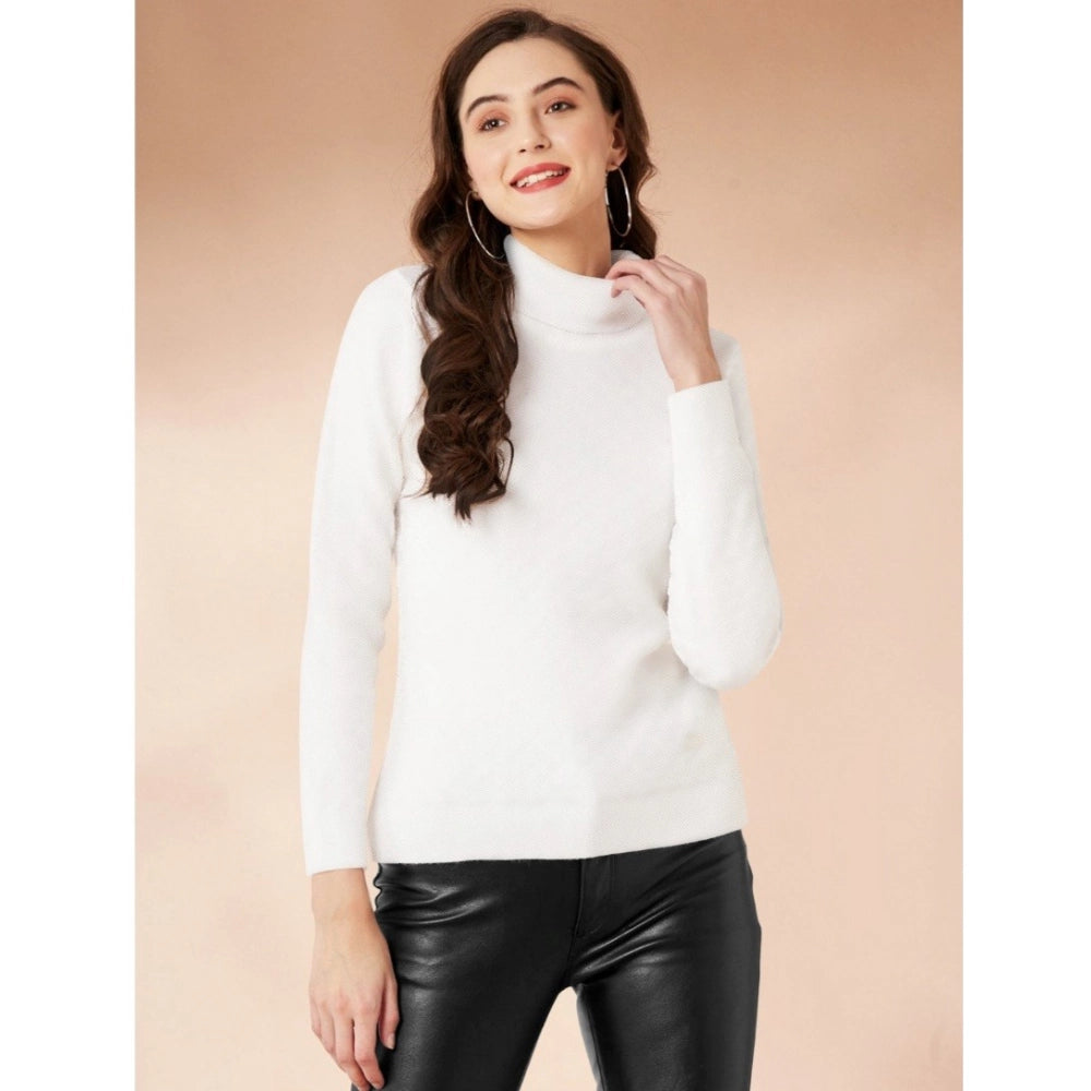 Vaystra Polyester Solid High Neck Full Sleeve T-Shirt – White