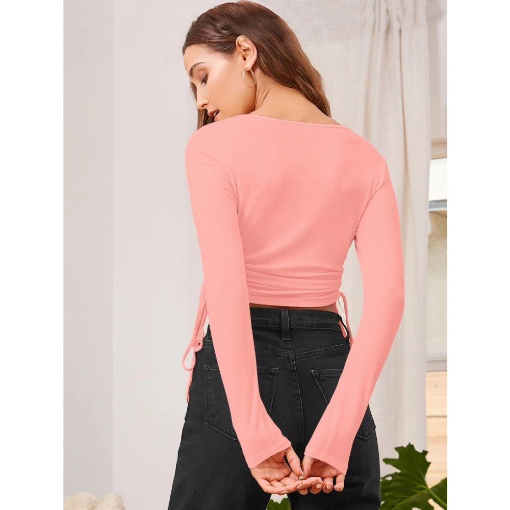 Vaystra Polyester Solid Round Neck Full Sleeve Top – Peach