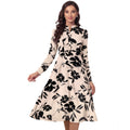 Vaystra Knitting Printed V-Neck Full Sleeve Dress – Cream