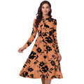Vaystra Knitting Printed V-Neck Full Sleeve Dress – Orange