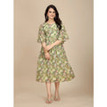 Vaystra Georgette Printed Round Neck Short Sleeve Dress – Green