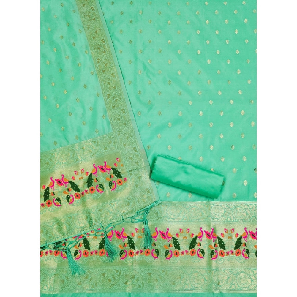 Vaystra Banarasi Silk Printed Unstitched Salwar Suit Material With Dupatta – Seagreen