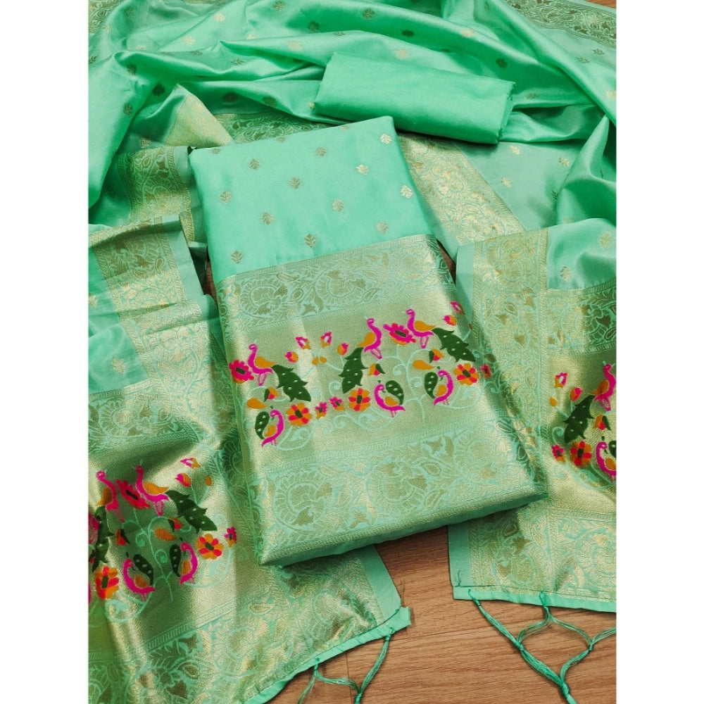 Vaystra Banarasi Silk Printed Unstitched Salwar Suit Material With Dupatta – Seagreen
