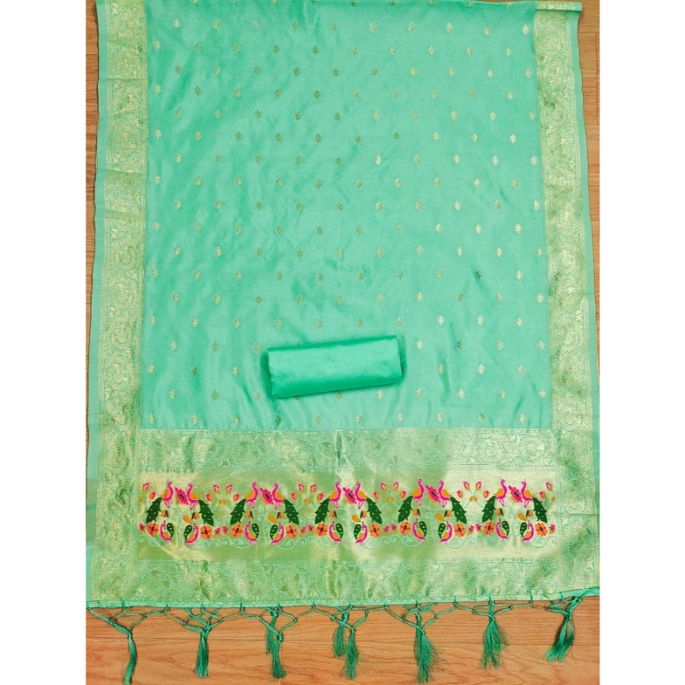 Vaystra Banarasi Silk Printed Unstitched Salwar Suit Material With Dupatta – Seagreen