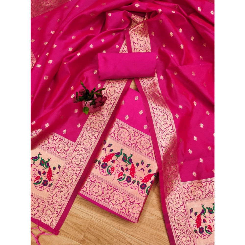 Vaystra Banarasi Silk Printed Unstitched Salwar Suit Material With Dupatta – Pink