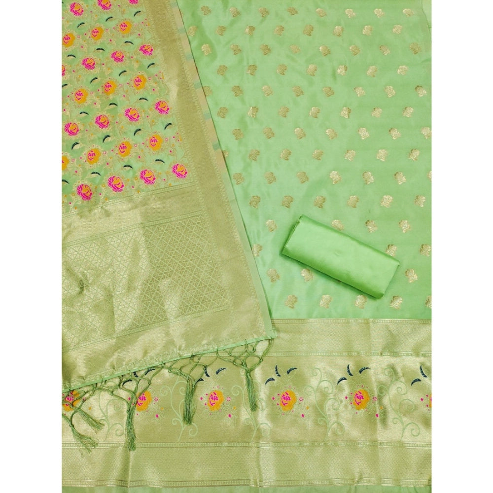 Vaystra Banarasi Silk Printed Unstitched Salwar Suit Material With Dupatta – Pista