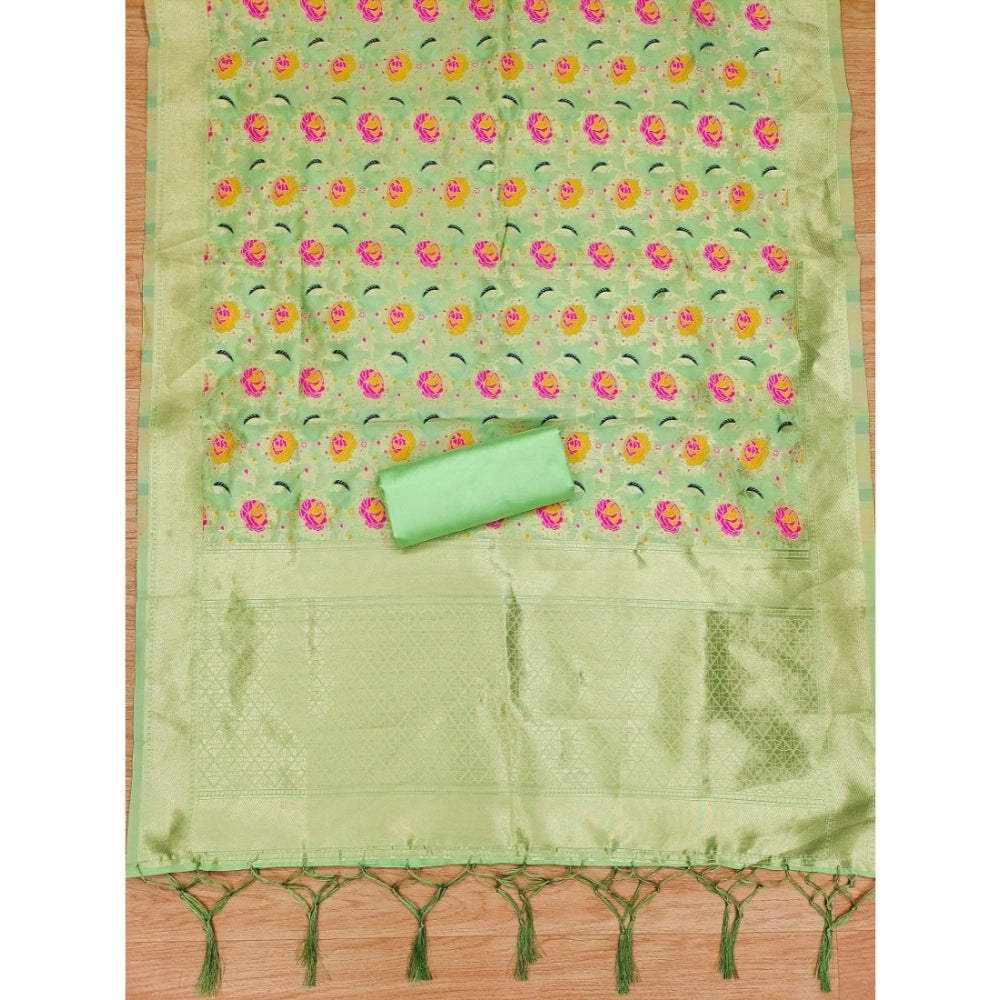 Vaystra Banarasi Silk Printed Unstitched Salwar Suit Material With Dupatta – Pista