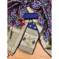 Vaystra Banarasi Silk Printed Unstitched Salwar Suit Material With Dupatta – Navy Blue