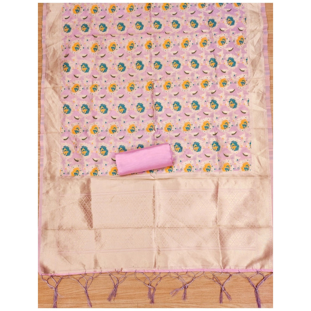 Vaystra Banarasi Silk Printed Unstitched Salwar Suit Material With Dupatta – Pink