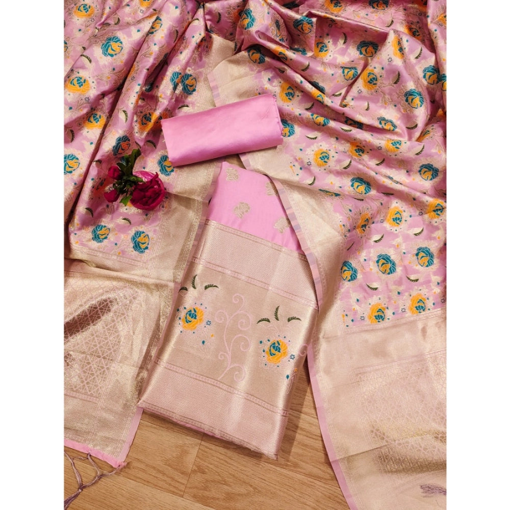 Vaystra Banarasi Silk Printed Unstitched Salwar Suit Material With Dupatta – Pink