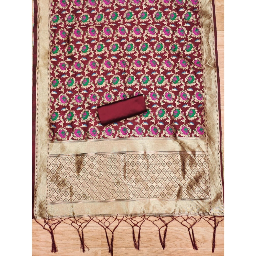 Vaystra Banarasi Silk Printed Unstitched Salwar Suit Material With Dupatta – Maroon