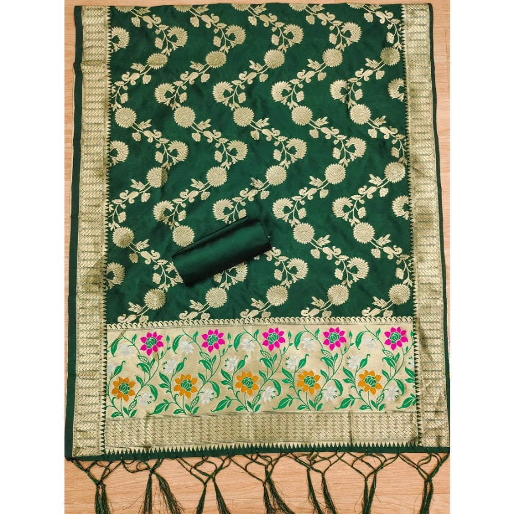 Vaystra Banarasi Silk Printed Unstitched Salwar Suit Material With Dupatta – Green