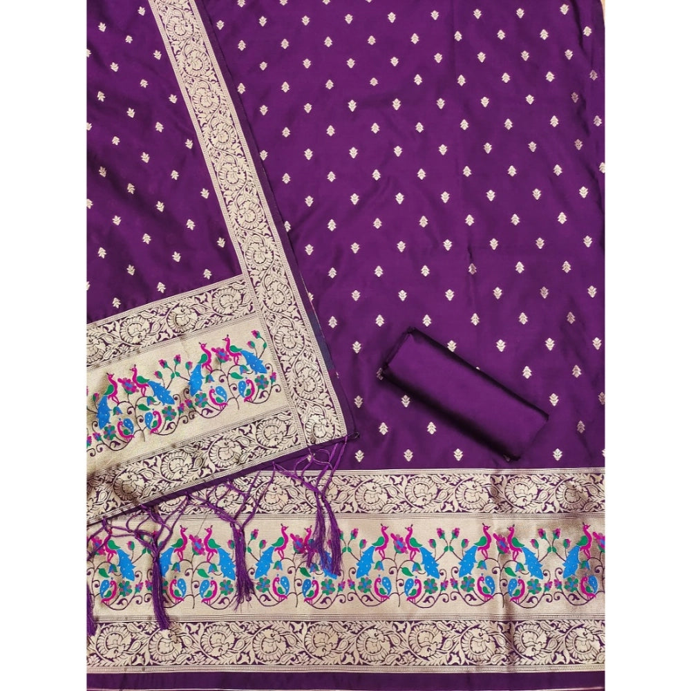 Vaystra Banarasi Silk Printed Unstitched Salwar Suit Material With Dupatta – Purple
