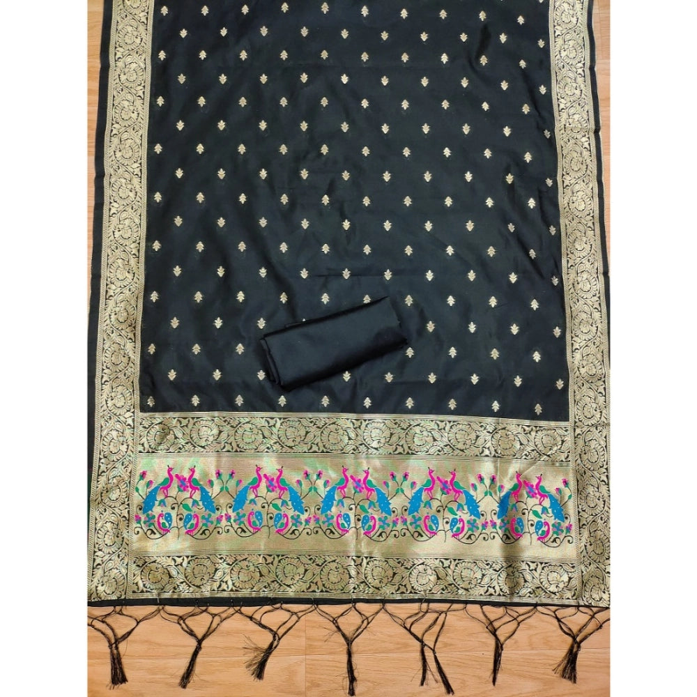 Vaystra Banarasi Silk Printed Unstitched Salwar Suit Material With Dupatta – Black