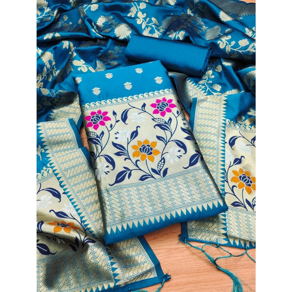 Vaystra Banarasi Silk Printed Unstitched Salwar Suit Material With Dupatta – Blue