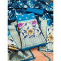 Vaystra Banarasi Silk Printed Unstitched Salwar Suit Material With Dupatta – Blue