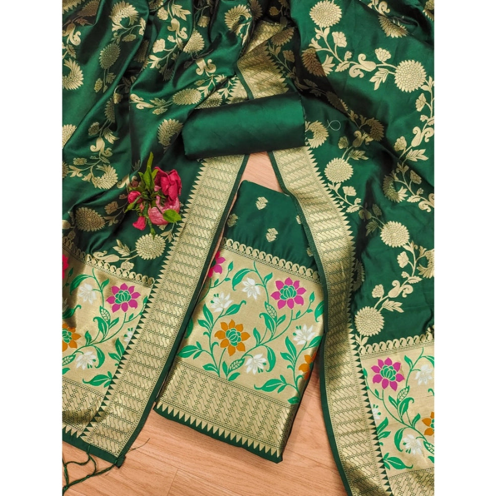 Vaystra Banarasi Silk Printed Unstitched Salwar Suit Material With Dupatta – Green