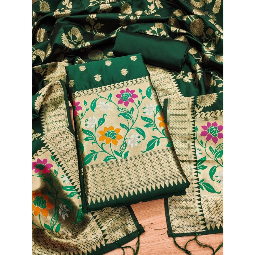 Vaystra Banarasi Silk Printed Unstitched Salwar Suit Material With Dupatta – Green