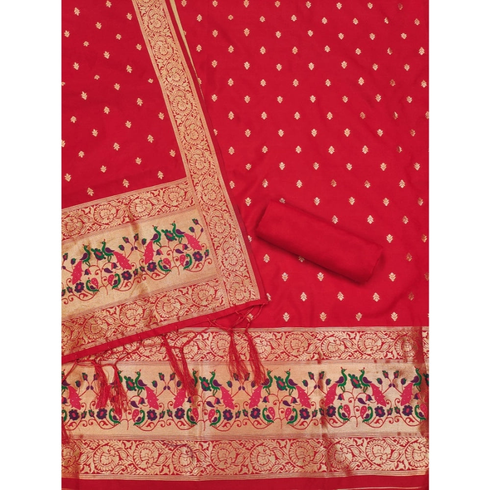 Vaystra Banarasi Silk Printed Unstitched Salwar Suit Material With Dupatta – Red
