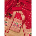 Vaystra Banarasi Silk Printed Unstitched Salwar Suit Material With Dupatta – Red