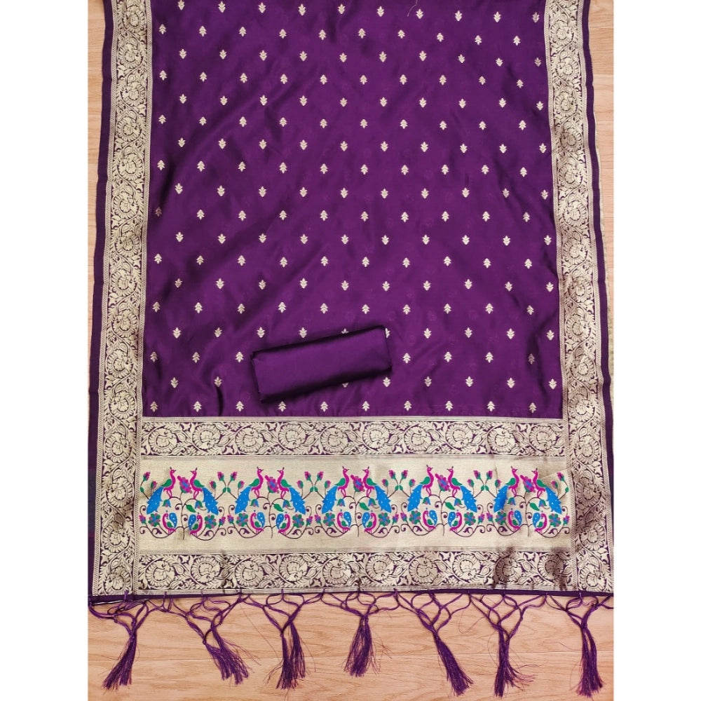 Vaystra Banarasi Silk Printed Unstitched Salwar Suit Material With Dupatta – Purple
