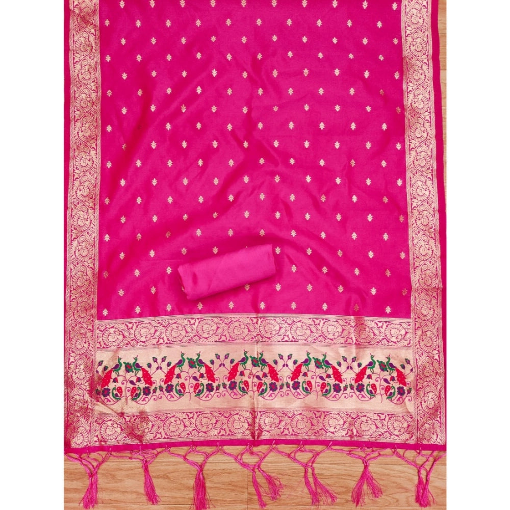 Vaystra Banarasi Silk Printed Unstitched Salwar Suit Material With Dupatta – Pink