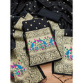 Vaystra Banarasi Silk Printed Unstitched Salwar Suit Material With Dupatta – Black
