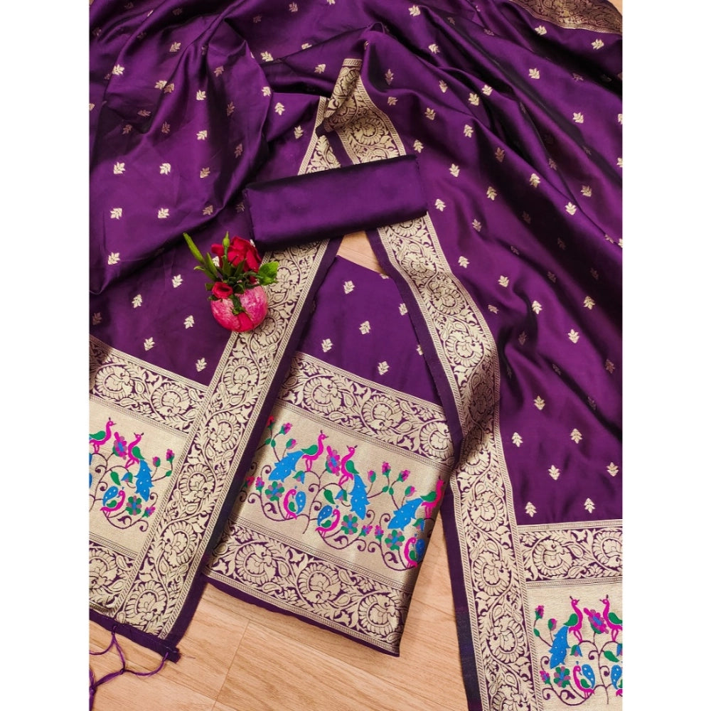 Vaystra Banarasi Silk Printed Unstitched Salwar Suit Material With Dupatta – Purple
