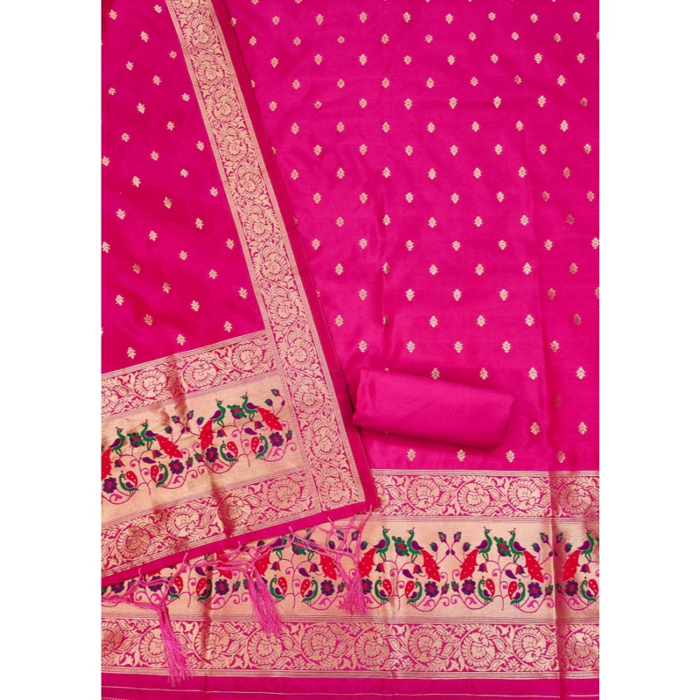Vaystra Banarasi Silk Printed Unstitched Salwar Suit Material With Dupatta – Pink